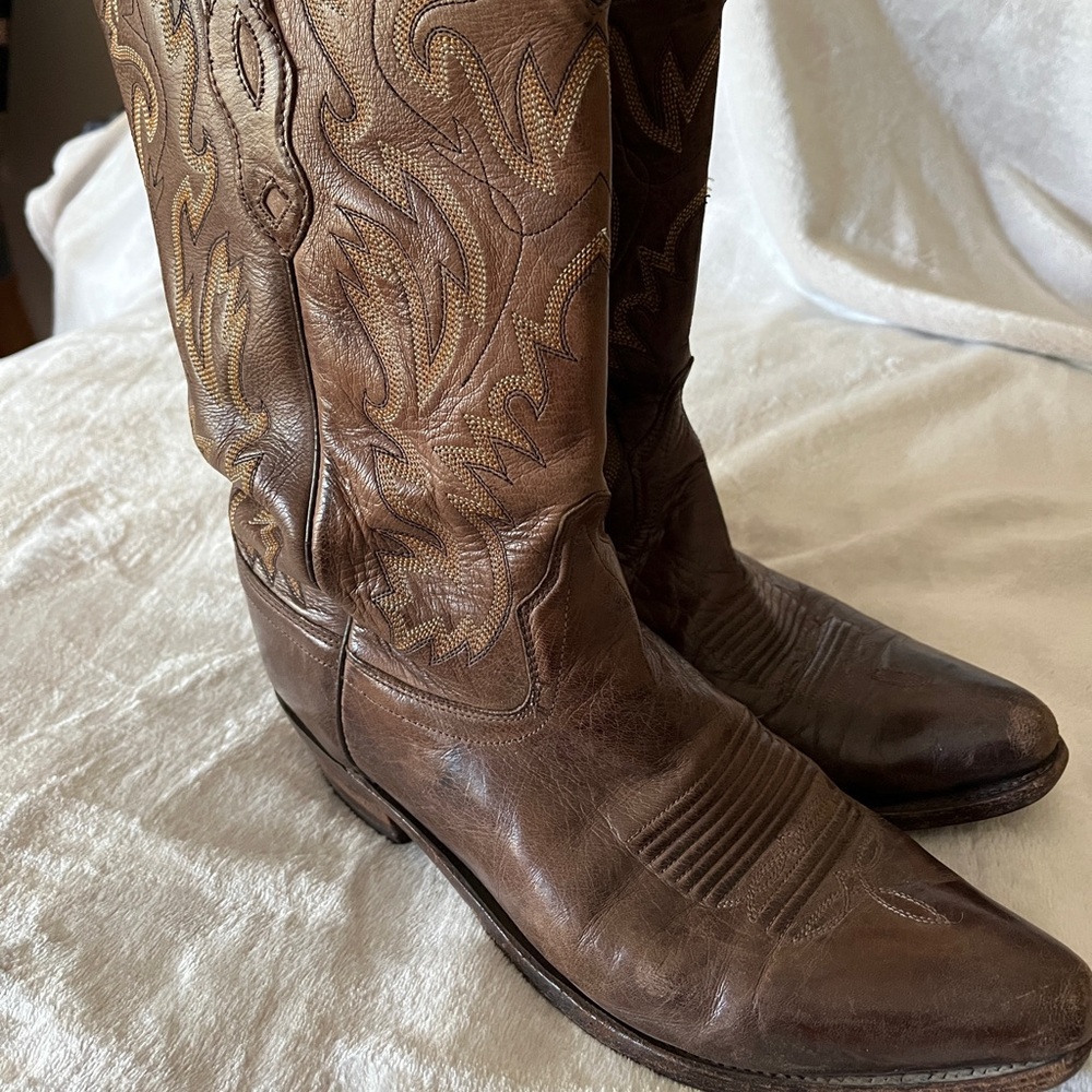 Old West 1534 Brown Leather Cowboy Boots sz 9D